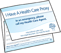 Graphic illustration of the health care proxy wallet card.